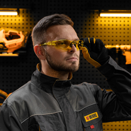 Очки защитные DENZEL открытые, поликарбонатные, желтая линза