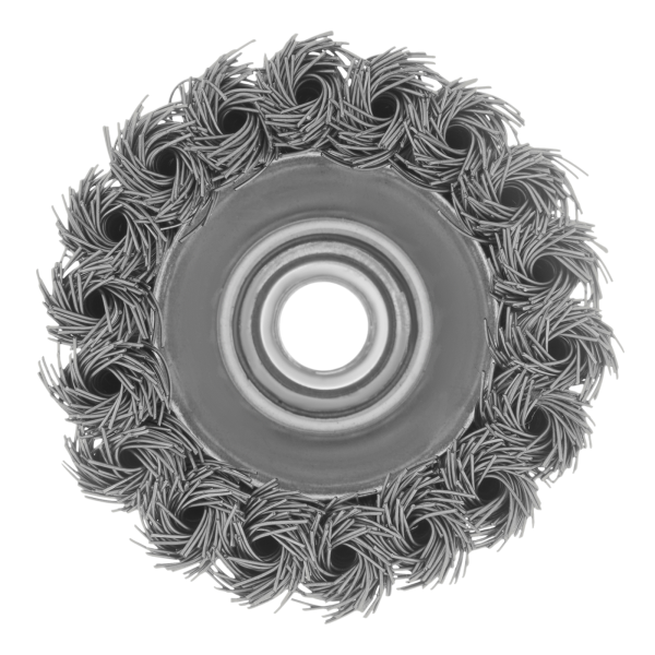 Щетка для УШМ DENZEL 746243, 75 мм, «чашка», крученая нержавеющая проволока 0.5 мм, М14