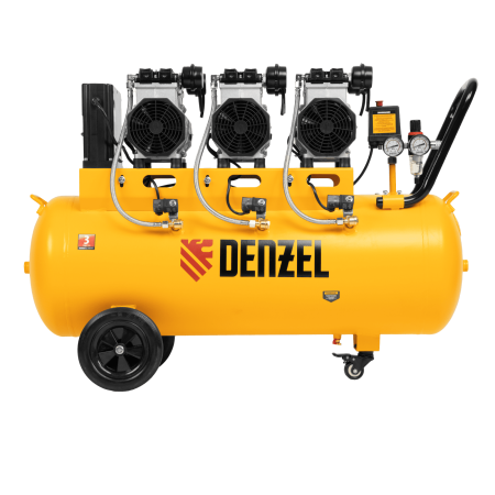 Компрессор безмасляный, малошумный DENZEL DLS 3300/100, 3300 Вт,3x1100, 100 л, 570 л/мин ,блок управления