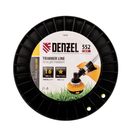 Леска для триммера DENZEL 96284 звезда, 1,6мм х 552м, на DIN катушке FLEX CORD