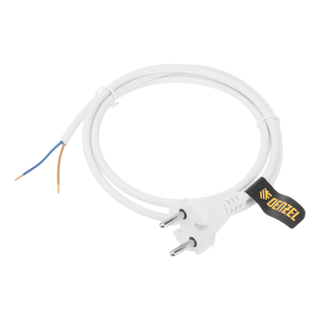 Шнур сетевой Energy Series DENZEL, ПВС, 1,5 м, 2 x 1 мм, с неразборной вилкой, белый