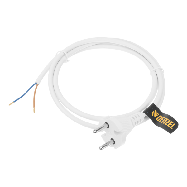 Шнур сетевой Energy Series DENZEL, ПВС, 1,5 м, 2 x 1 мм, с неразборной вилкой, белый