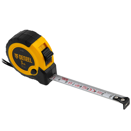 Рулетка DENZEL 3м х 13мм, двухкомп. корпус, кнопка-пауза