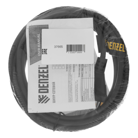 Шнур сетевой Energy Series DENZEL, ПВС, 3 м, 2 x 1 мм, с неразборной вилкой, черный