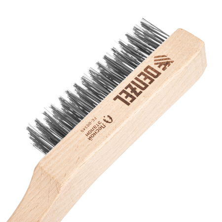 Щетка зачистная 5-и рядная DENZEL, прямая проволока из нержавеющей стали с деревянной ручкой, EFP