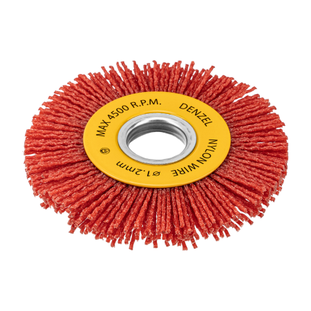 Щетка для УШМ DENZEL, 100 мм, Плоская, нейлоновая щетина, посадка 22,2 мм