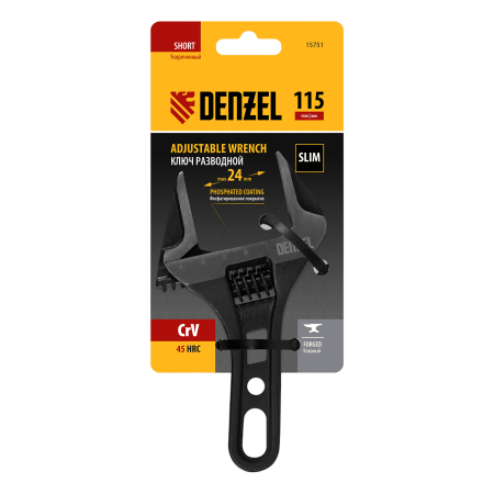 Ключ разводной DENZEL 115 мм, CrV, кованый, укороченная рукоятка