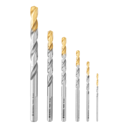 Набор сверл по металлу DENZEL, 2-8 мм, Р6М5-TiN, Golden Tip, 6 шт
