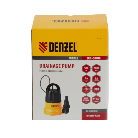 Дренажный насос DENZEL DP500E, 500 Вт, высота подъема 7 м, 7000 л/ч