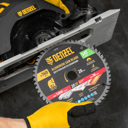 Пильный диск по алюминию DENZEL ф160 х 20 мм, 54 зубьев