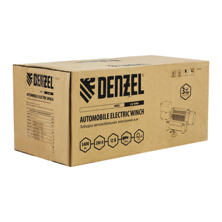 Лебедка автомобильная электрическая DENZEL LB-3000.3.6 т, 3.4 кВт, 12В
