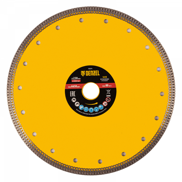 Диск алмазный отрезной DENZEL 230 х 22,2мм, сплошной, супертонкий, горячий пресс, сухой/мокрый рез