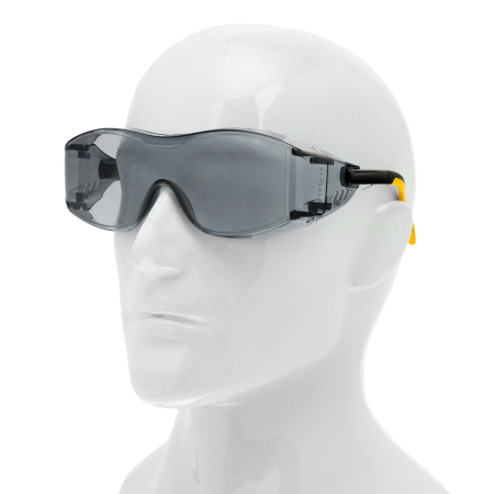 Очки защитные DENZEL открытые, поликарбонатные, увеличенная дымчатая линза, регулируемые дужки