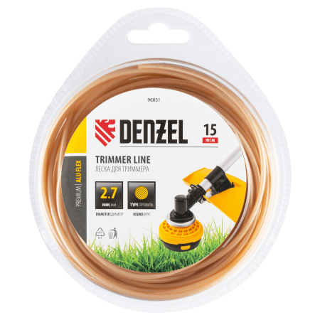 Леска для триммера DENZEL армированная алюминием круглая, 2,7мм х 15м, блистер ALUFLEX