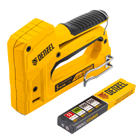 Степлер мебельный DENZEL тип 53 и 13, 6-14мм, тип 140, 10-14мм, тип 300, 15мм, тип 500, 15мм