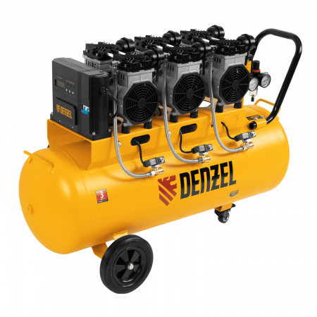 Компрессор безмасляный, малошумный DENZEL DLS 3300/100, 3300 Вт,3x1100, 100 л, 570 л/мин ,блок управления Компрессор безмасляный, малошумный DENZEL DLS 3300/100, 3300 Вт,3x1100, 100 л, 570 л/мин ,блок управления