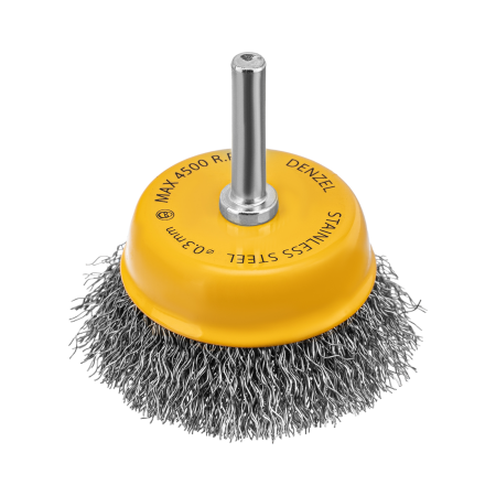 Щетка для дрели DENZEL, 65 мм, Чашка, со шпилькой , нержавеющая витая проволока