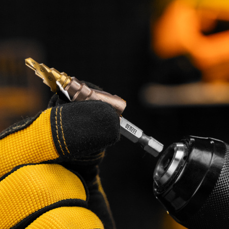 Сверло ступенчатое DENZEL 4-6-8-10-12-14-16-18-20 мм, Р6М5К5, 6-гр. хвостовик