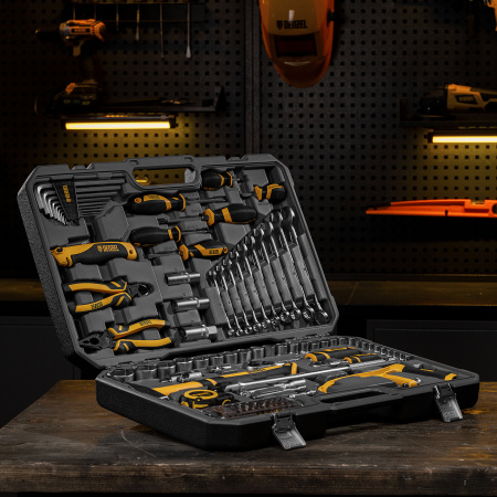 Набор инструментов DENZEL 1/2", 1/4", CrV, S2, пластиковый кейс, 100 предметов