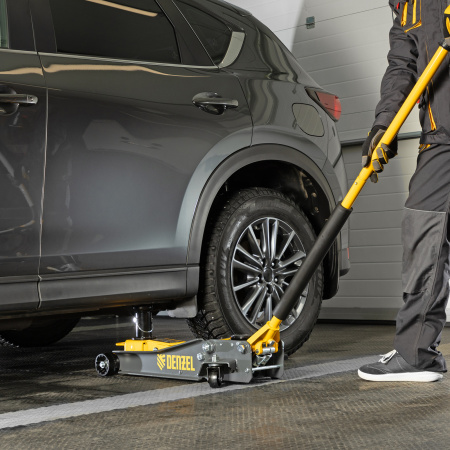 Домкрат гидравлический подкатной DENZEL 2/3 т, 98-770 мм, быстрый подъем, низ. подхват, проф, SUV