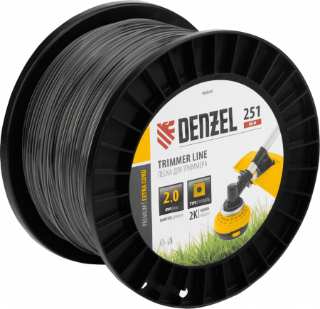 Леска для триммера DENZEL двухкомпонентная квадрат, 2,0мм х 251м, на DIN катушке EXTRA CORD