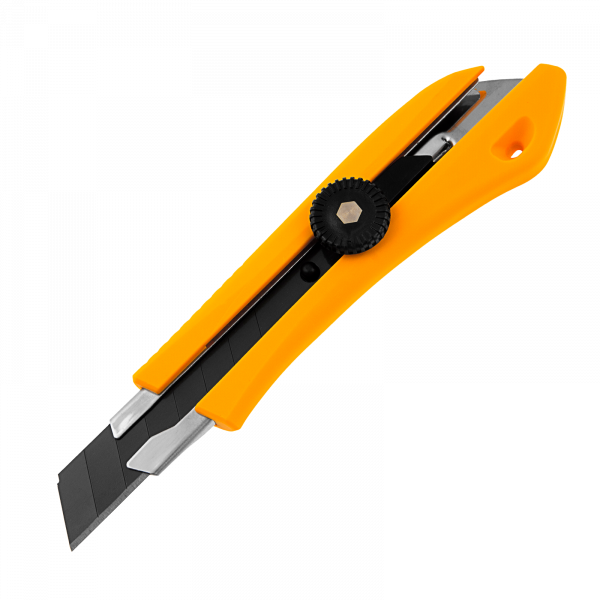 Нож DENZEL 18 мм, сменное лезвие, SK4, метал. направляющая, винтовой фиксатор