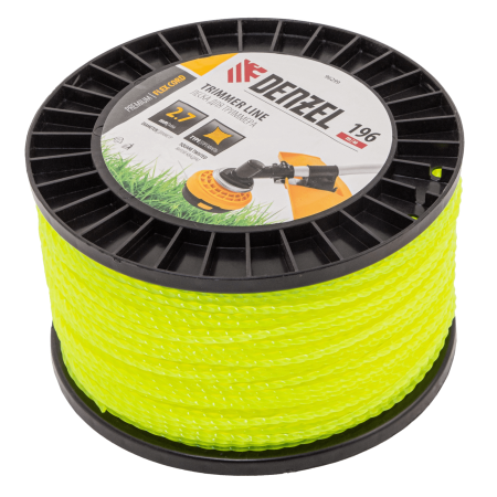 Леска для триммера DENZEL 96299 витой квадрат, 2,7мм х 196м, на DIN катушке FLEX CORD
