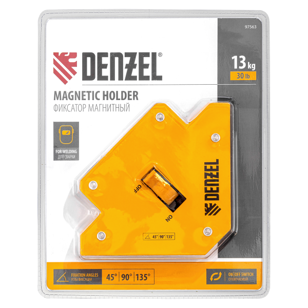 Фиксатор магнитный DENZEL отключаемый для сварочных работ усилие 30 LB, 45х90х135 град.