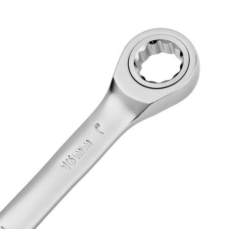 Ключ комбинированный трещоточный DENZEL, 16 мм, CrV, матовый хром