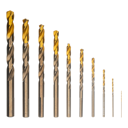 Набор сверл по металлу DENZEL, 1-10 мм, Р6М5К8-TiN, Golden Tip, 10 шт
