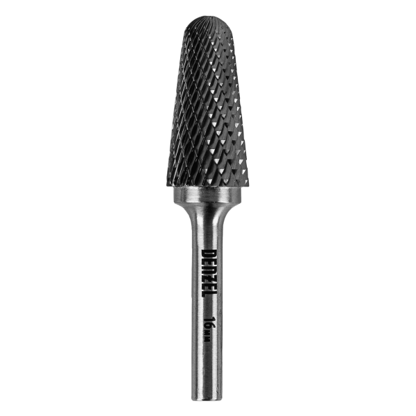 Борфреза по металлу DENZEL твердосплавная, коническая закругленная, тип-L, 16 мм