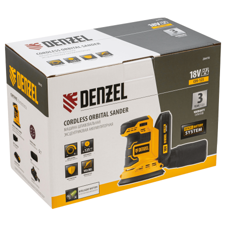 Машина шлифовальная эксцентриковая аккумуляторная DENZEL COS-125, 18В Li-Ion