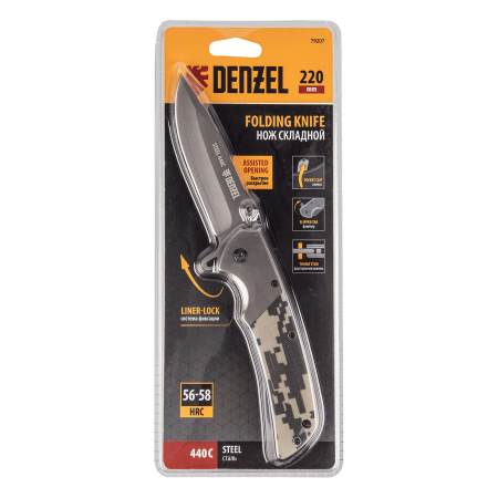 Нож складной DENZEL многоцелевой, системы Liner-Lock, с накладкой G10 на классической рукоятке