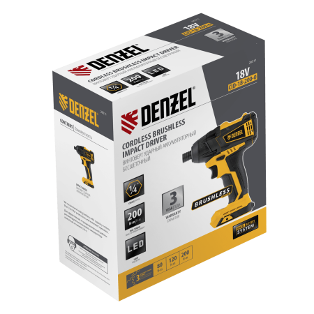 Винтоверт ударный аккумуляторный бесщеточный DENZEL CID-IB-200-0, 18В Li-Ion