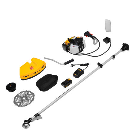 Триммер бензиновый DENZEL DT-52E, 52 см3, неразъемная штанга, электростартер, состоит из 2 частей