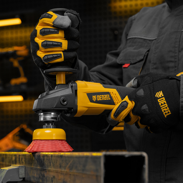 Щетка для УШМ DENZEL, 75 мм, Чашка, нейлоновая щетина, М14