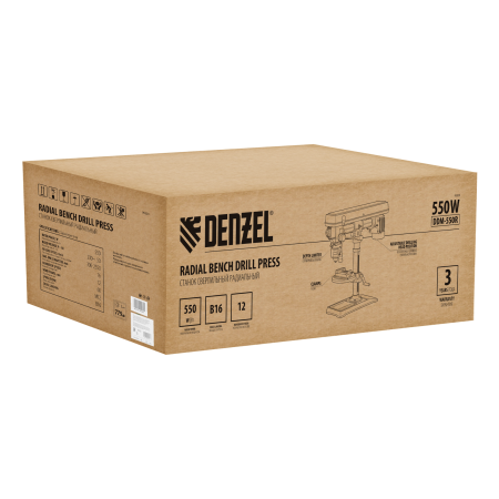 Станок сверлильный радиальный DENZEL DDM-550R, 550 Вт, 16 мм, 12 ск., настольный