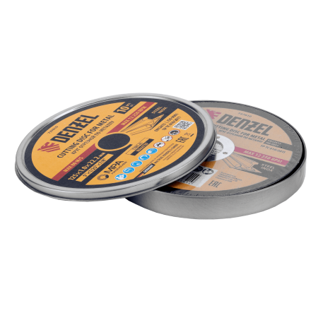 Круг отрезной по металлу DENZEL 125 х 1,0 х 22,2 мм, WA60TBF, в метал.банке, 10 шт.