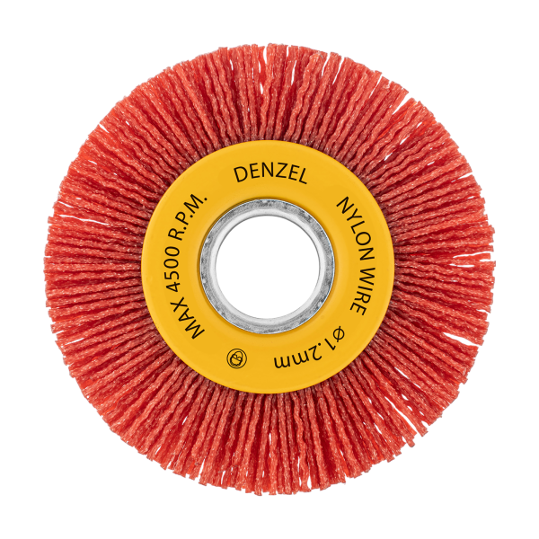 Щетка для УШМ DENZEL, 100 мм, Плоская, нейлоновая щетина, посадка 22,2 мм