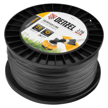 Леска для триммера DENZEL двухкомпонентная круглая, 2,0мм х 276м, на DIN катушке EXTRA CORD