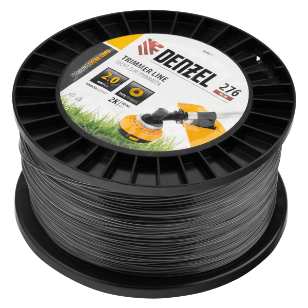 Леска для триммера DENZEL двухкомпонентная круглая, 2,0мм х 276м, на DIN катушке EXTRA CORD