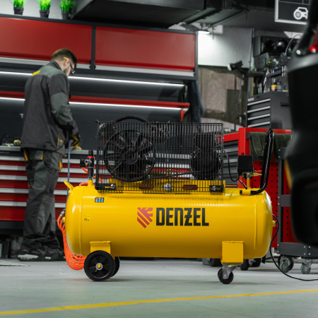 Компрессор воздушный DENZEL BCV2300/100, 2.3 кВт, ременный привод, 100 литров, 440 л/мин