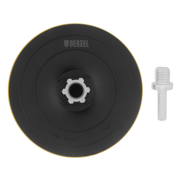Тарелка опорная для дрели и УШМ DENZEL с липучкой, 115 мм, твердая, с адаптером c М14 на d8