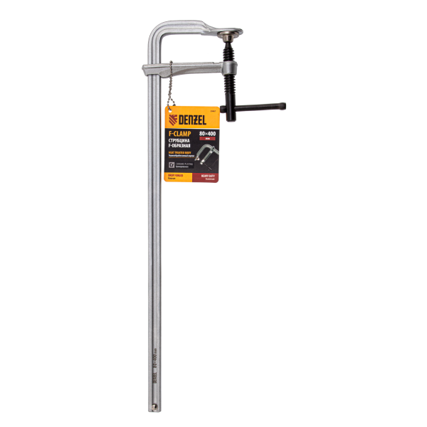 Струбцина DENZEL F-образная, 80x400мм, кованая Струбцина DENZEL F-образная, 80x400мм, кованая