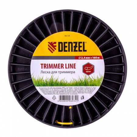 Леска для триммера DENZEL 96134, 2.4 мм x 160 м, круглая, на Din катушке