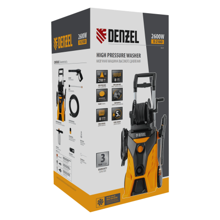 Мойка высокого давления DENZEL R-210iD, 2600 Вт, 210 бар, 8.0 л/мин, с барабаном