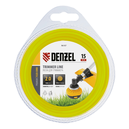 Леска для триммера DENZEL Flex Сord 96107, 2 мм x 15 м, круглая, блистер