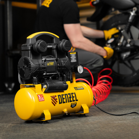 Компрессор безмасл. малошумный DENZEL DLP-950/10, 950Вт,10 л, 2850 об/мин, 170 л/мин