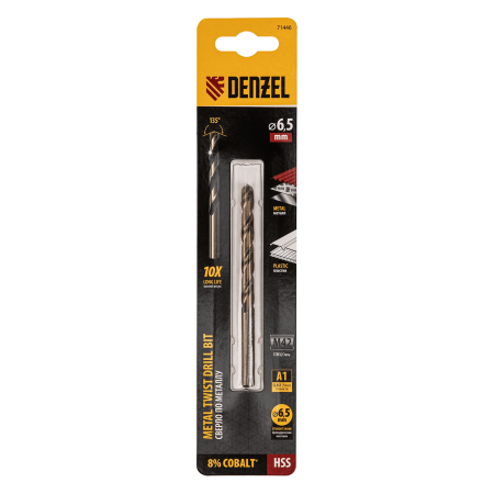 Сверло по металлу DENZEL 6,5 мм, HSS Co-8%