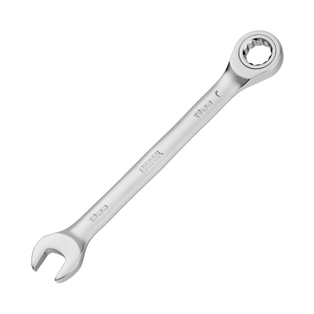Ключ комбинированный трещоточный DENZEL, 13 мм, CrV, матовый хром